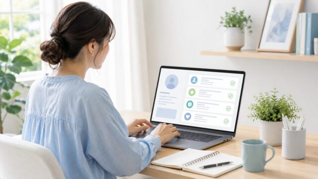 在宅ワーク用プロフィールを整える派遣社員