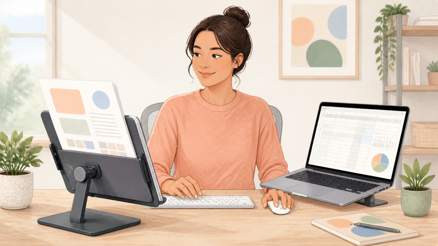 書類スタンドの紙資料を見ながら表計算へ入力する作業環境