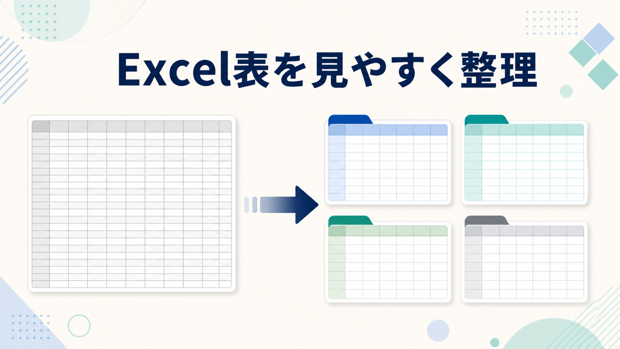 複雑なExcel表を用途別の複数シートへ整理するイメージ