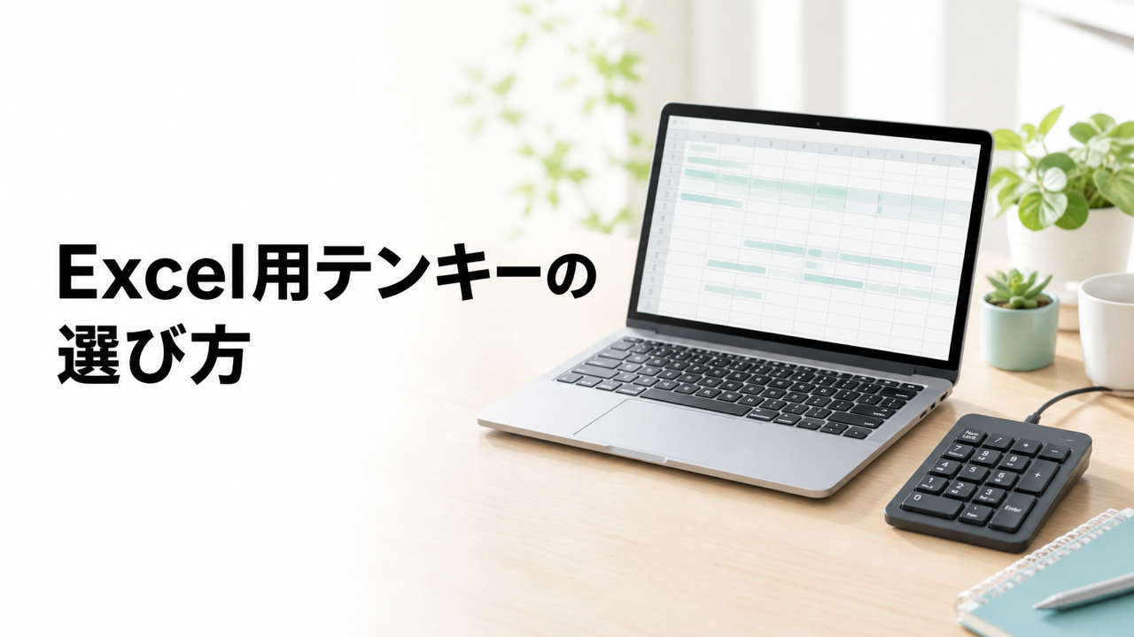 Excel作業用の外付けテンキーとノートパソコンを並べた選び方のアイキャッチ