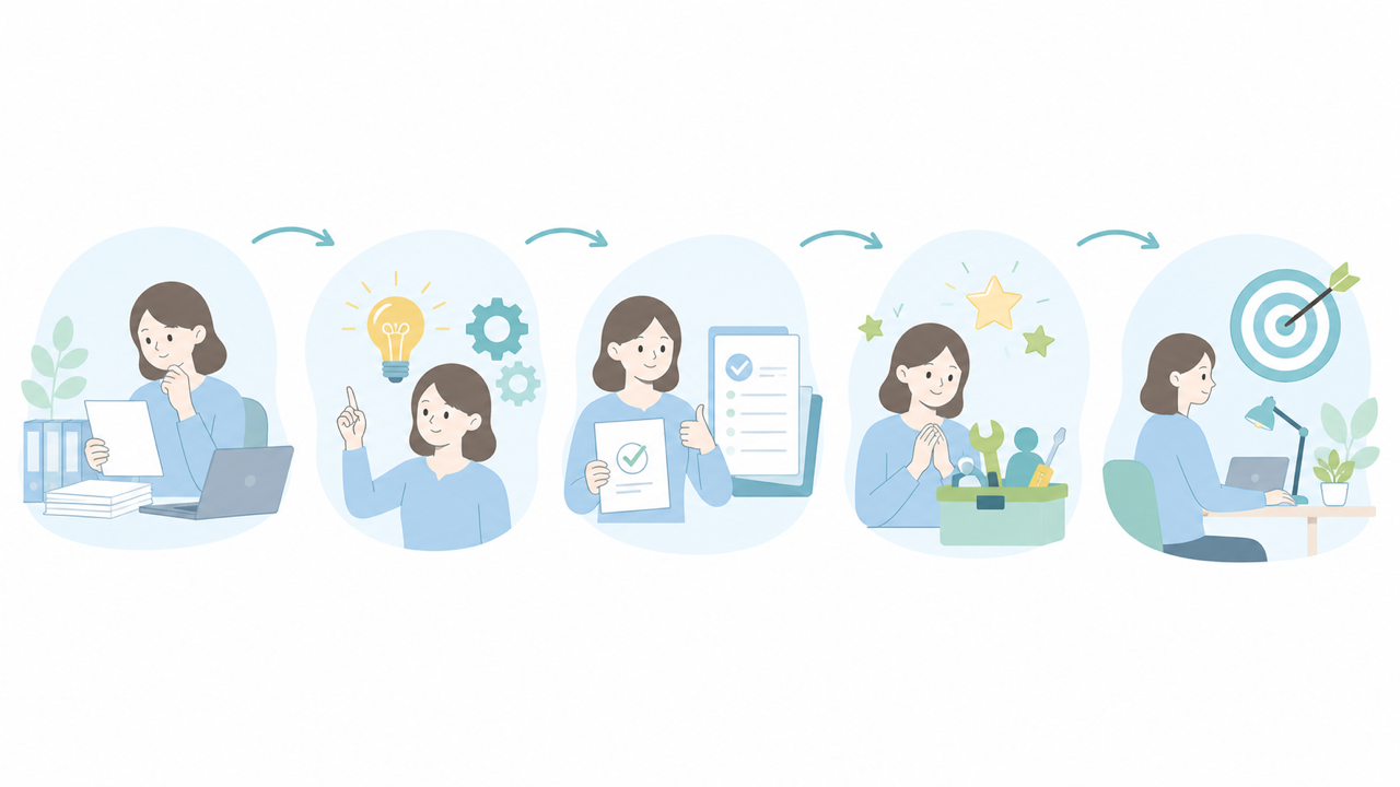 担当業務から工夫と身についた力を棚卸し表へ整理する様子