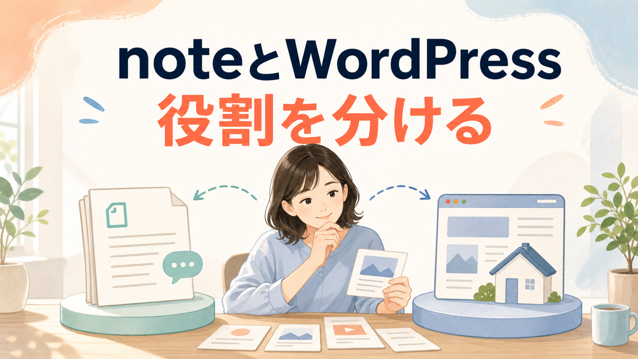 noteとWordPressの役割を整理する初心者のイラスト
