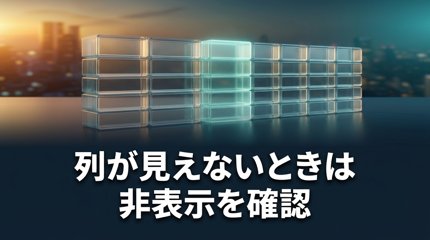 隠れていた列を青緑色で示すガラスの表と、列が見えないときは非表示を確認という見出し