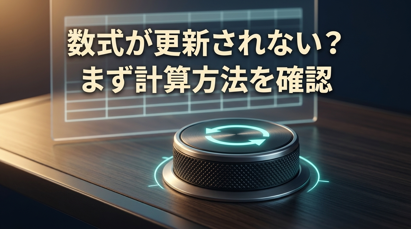 数式が更新されないときに計算方法を確認することを伝える、再計算の矢印と表のイメージ