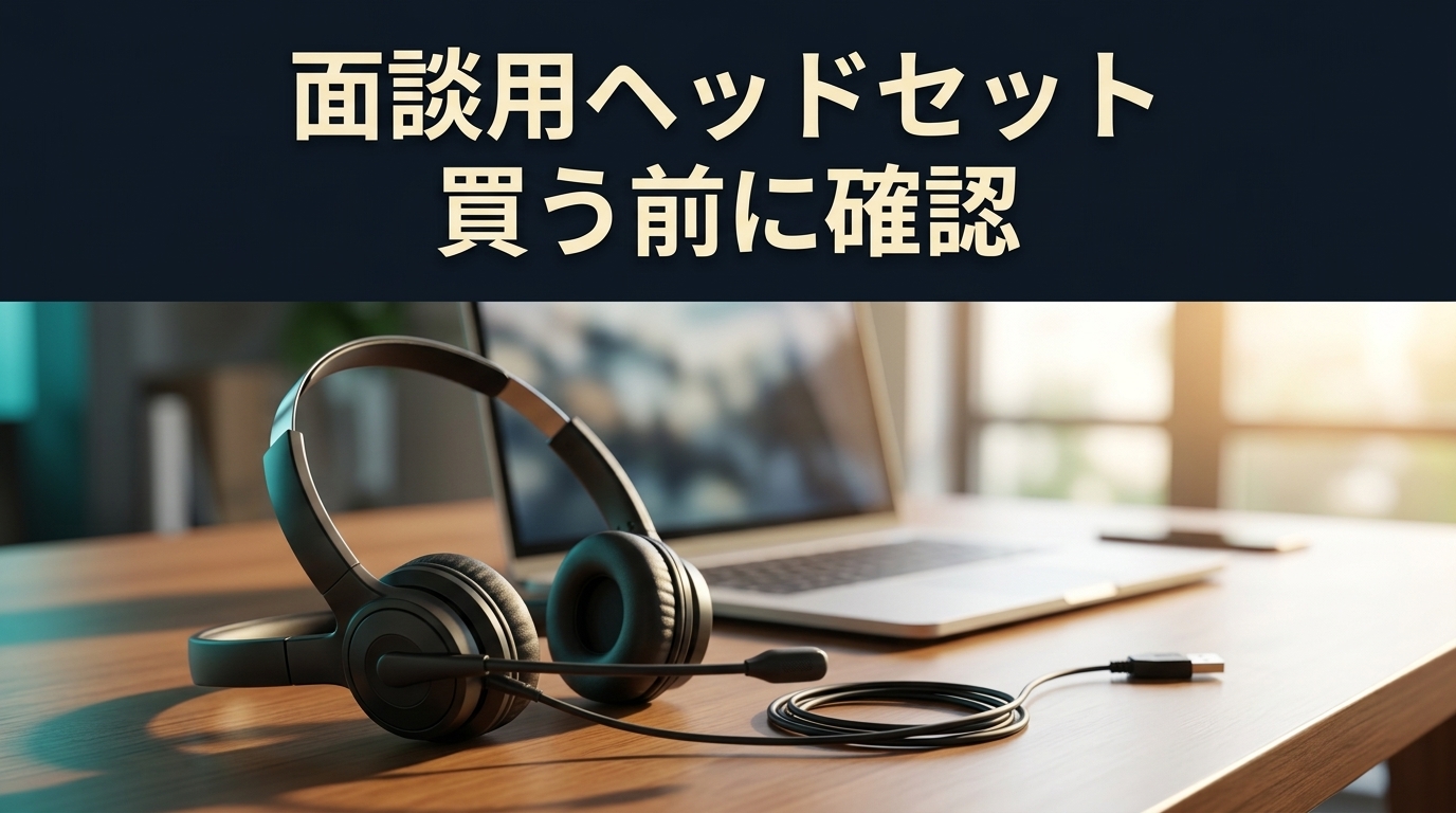 オンライン面談の準備に使うパソコンとヘッドセットの生成イメージ