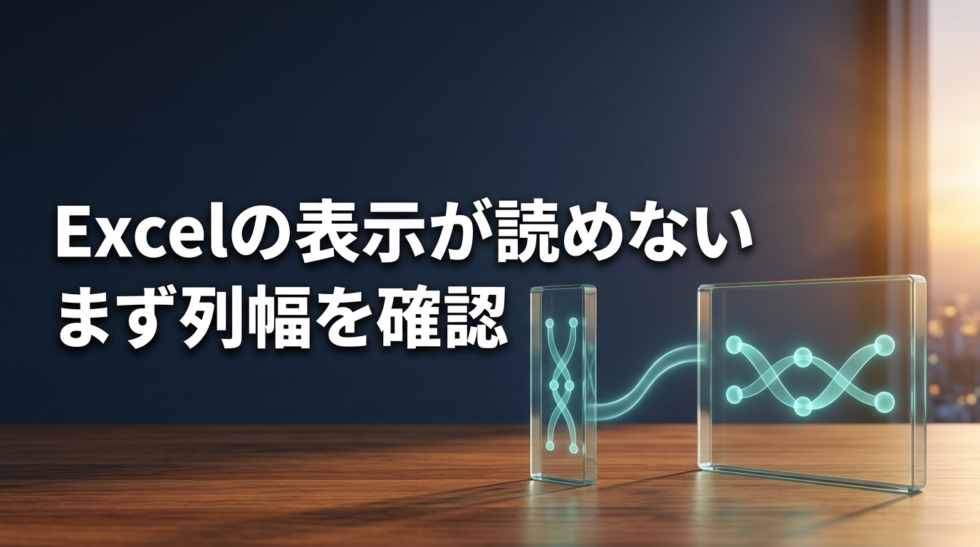 狭い表示枠を広げ、同じ内容を読みやすくする列幅確認の生成イメージ。Excelの表示が読めない、まず列幅を確認。
